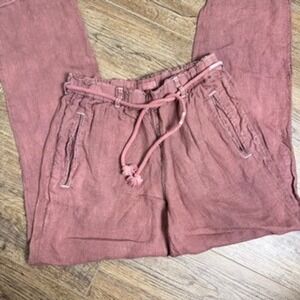 C&C California Women Mauve 100% Linen Paperbag Waist Drawstring Pants Small